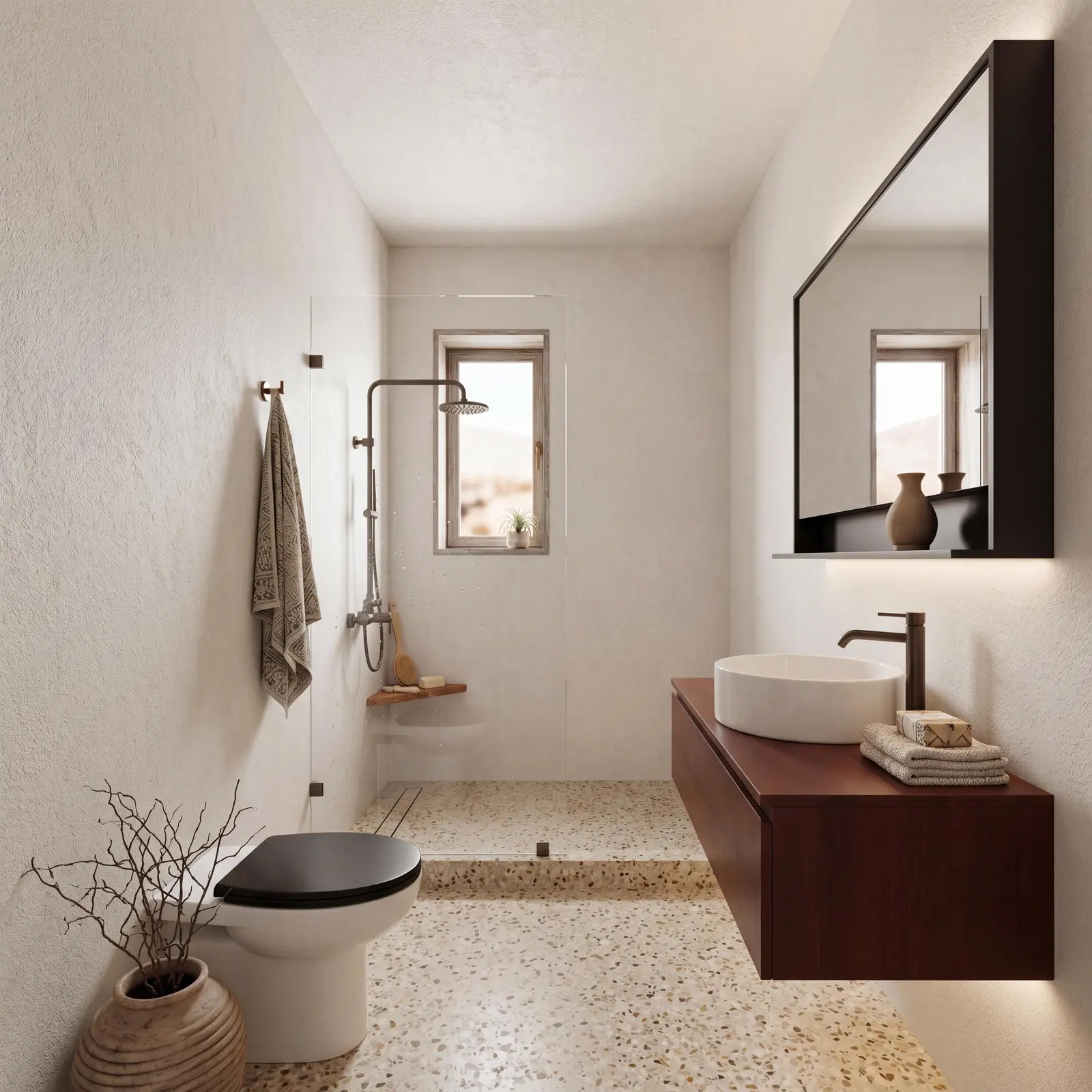 Powder room with concrete vanity